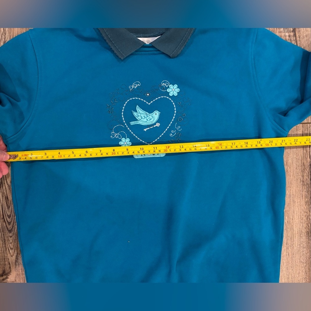 Northern Reflections Noel Bird Collared Sweatshirt Blue Sz S Holiday Vintage - Picture 8 of 9